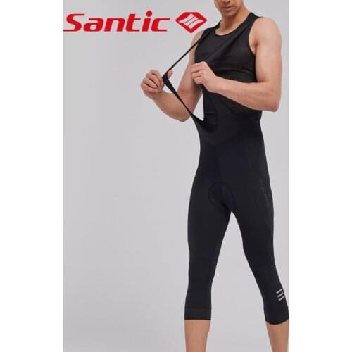 Santic Cycling Bib Pants MTB Road Bike Tights Breathable Reflective Mountain Bicycle Bib 3/4 Cropped Trousers Wide Silicon Hem