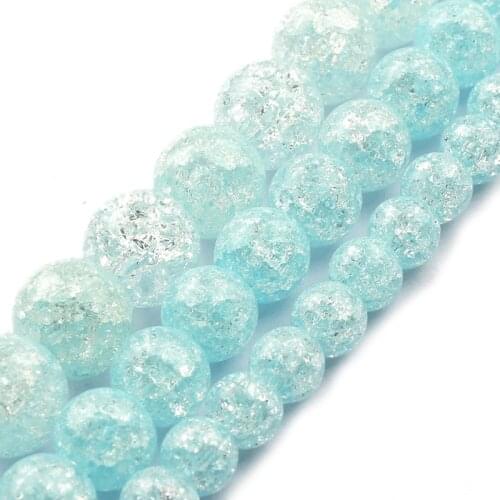6 8 10mm Blue Cracked Crystal for Diy Bracelet Jewelry Making Quartz Round Beads Wholesale Perles 15'' strand