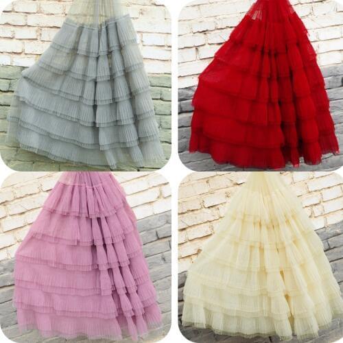 2 Meters White Black Ruffled Tulle Lace Pleated Mesh Tutu Dress Fabric Multi Layers Ruffle Mesh Doll Dress Fabric Wedding Decors