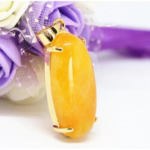 Fashion pendant yellow natural stone chalcedony oval shape fit diy long chain necklace for women elegant jewelry 15*30mm B1851