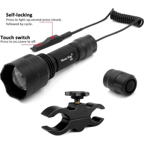 Manta ray C8s Zoom flashlight portable Torch CREE XP-L2 V5 Flash Light Hunting Camping Lamp with remote switch gun mount