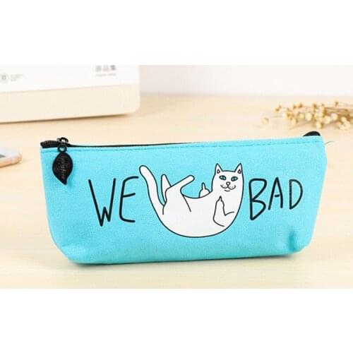 Kawaii Cute We Bad Cat Canvas Pencil Case Storage Organizer Pencilcase Pen Pouch School Supply Stationery Cosmetic Makeup Bag