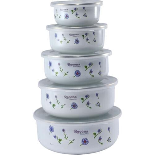 Mixing Bowls with Seal Cover Enamel Suit 5pcs Preservation set Ice Bowl mini Rice Bowl 10-18cm