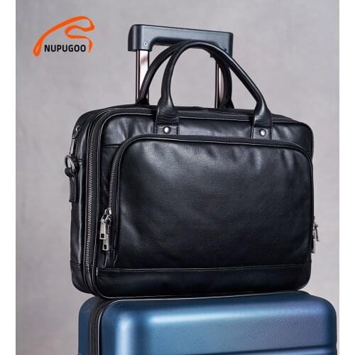 Men Handbag Genuine Leather Man Bag Briefcase Business shoulder Large Capacity Multideck Crossbody 15 Inch Laotop Bag NUPUGOO