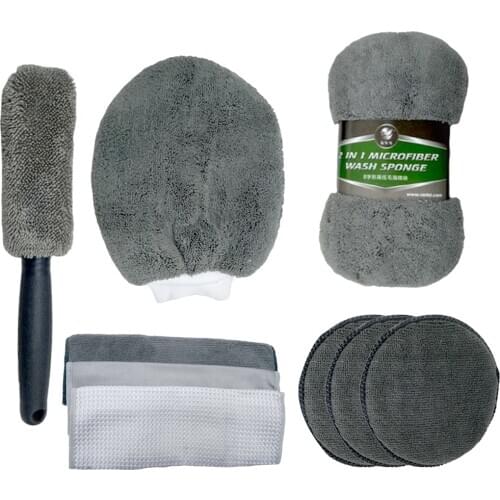 9 in1 Microfiber Car Cleaning Wash Set Car Detailing Washing Tools Kits Grey