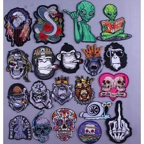 Punk Rock Patch Skull Embroidered Patches On Clothes Orangutan Cobra Iron On Patches For Clothing DIY Stripes For Jackets Bagdes
