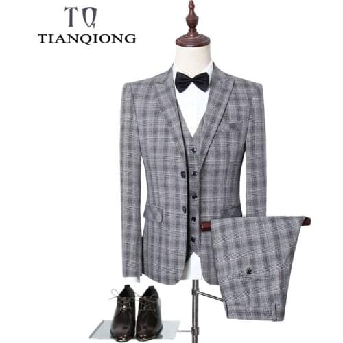 2020 New Mens Plaid Check Business Suits Men Wedding Party Latest Coat Pant Designs High Quality Suits Jacket Vest Pant
