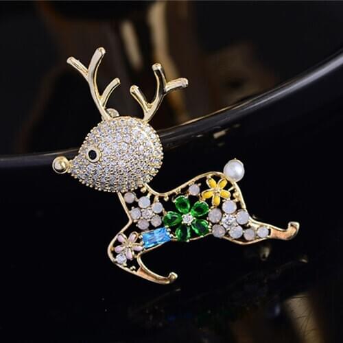 OKILY Lovely Xmas Deer Brooch for Women Colorful Zircon Elk Deer Pin and Brooches Scarf Fashion Broochpin Christmas Day Gift