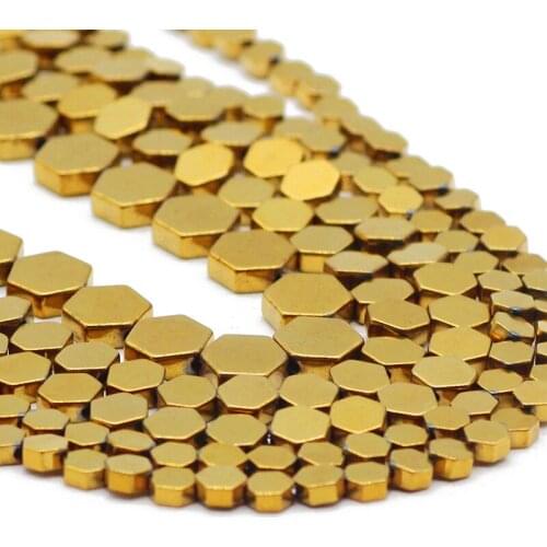 Flat Hexagon Gold Hematite Natural Stone Spacer Charms Loose Beads For Jewelry Making Handmade DIY Bracelet Accessories 4/6/8MM