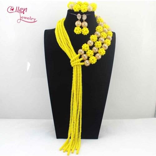 Charms Yellow Beads Balls Costume Women Jewelry Sets Yellow and Gold Indian African Beads Jewelry Set Free Shipping N0069