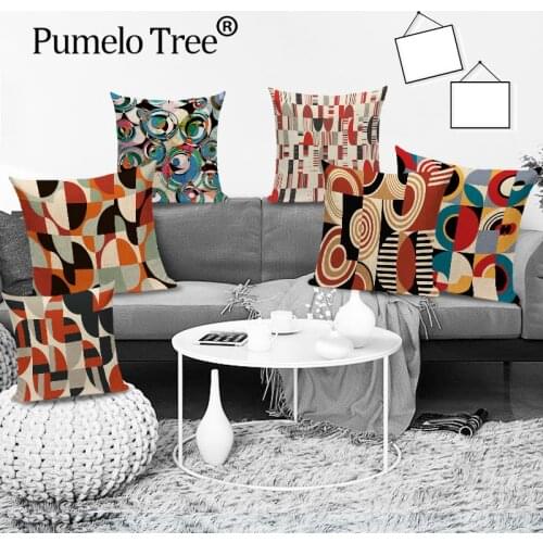 Retro Abstract Circle Decorative Throw Pillows Cases Abstract Geometric Maze Cushion Cover Colorful Psychedelic Funda Cojines