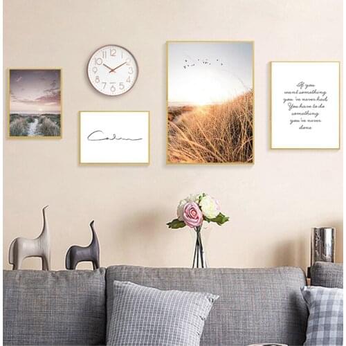 Picture Scandinavian Home Decoration Grass Field Sunset Canvas Nordic Nature Wall Art Print Landscape Painting Decorative