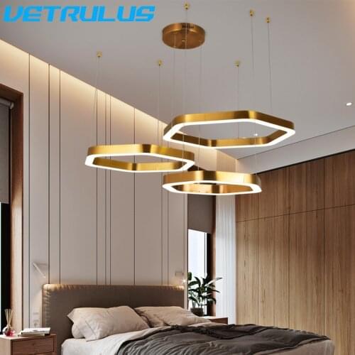 Modern Gold LED Chandelier Lighting Luxury Combination Hexagon Led Lamp Hanging Fixtures Ring Chandeliers Lustres Luminaire