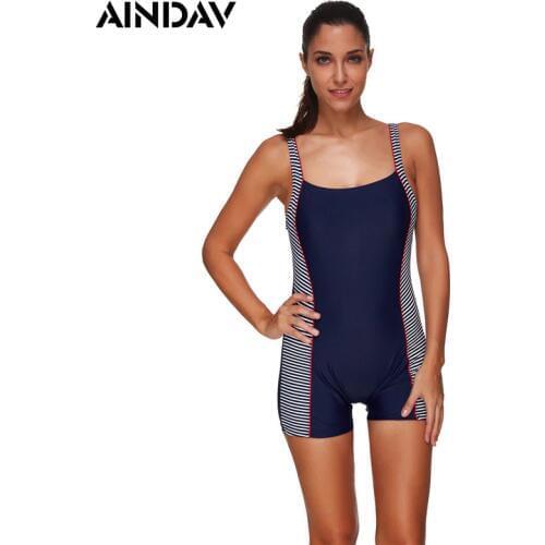 AINDAV Maillot Athletic Training Swimsuit Boyleg One Piece Swimsuit Conservative Swimwear Women Bathing Suit Monokini Bodysuit