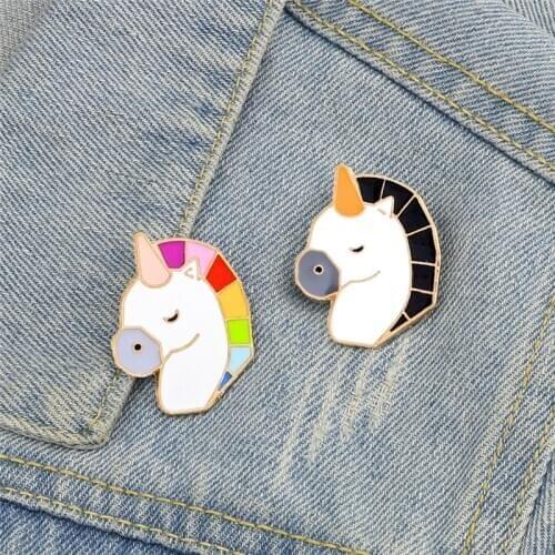 Cartoon Unicorn Head Brooches Comic Cute Pony Enamel Pins Denim Shirts Jackets Badges For Children Metal Button Fashion Jewelry