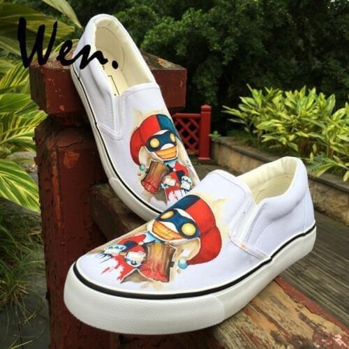 Wen Design Hand Painted Watercolor Painting Amusing Funny Clown Slip On Sneakers Shoes Women Custom Adult Canvas Pumps Men Flats