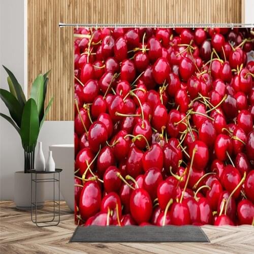 Red Fruits Shower Curtains Cherry Bathroom Decor Home Decoration For Kitchen Wall Cloth With Hook Bath Curtain Waterproof Fabric