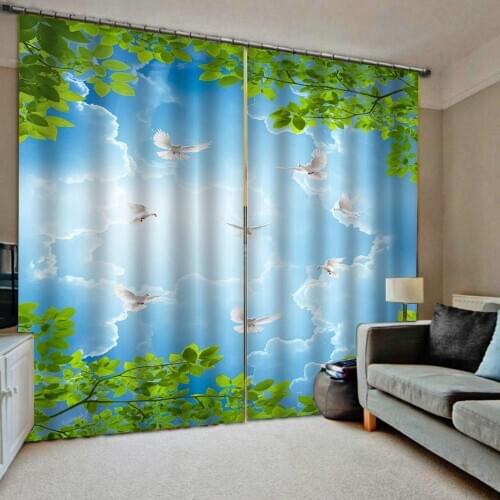 Custom Blackout Curtains Living Room blue sky and white clouds Curtains For The Living Room Bedroom tree Drapes