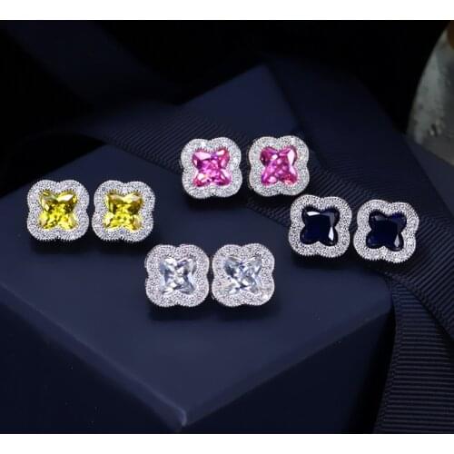QTT 2021 Trend 925 Sterling Silver Earring for Women AAA Zircon Clover Vintage Temperament Ladies Stud Earrings Wedding Jewelry