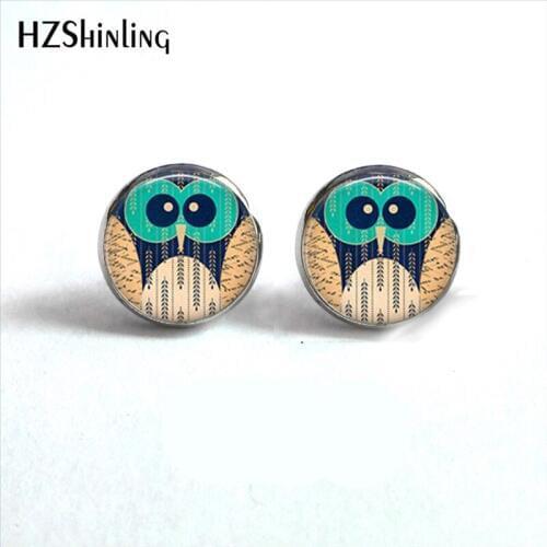 NES-0021 Cute Owl Earrings 12mm Stud Earrings July 4th Independence Day Earrings Antique Owl Earring For Girl HZ4