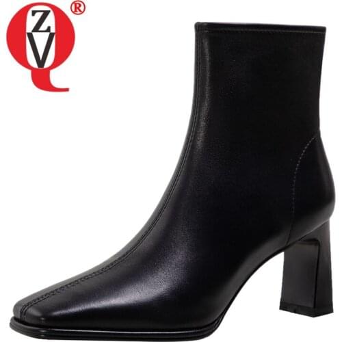 ZVQ Women winter New Style Leisure working short boots Concise Comfortable Mature soft Square Toe office lady Genuine Leather