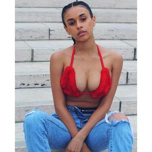 2021 Wish New Product Spring And Autumn Sexy Lace Up Bra Rabbit Fur Fashion Warm Womens Tube Top JZ260