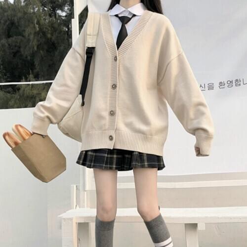 Japanese Fashion Preppy Style JK Loose V-neck Cardigans 2020 New Knitted Sweaters Women Outwear JK Coat Girls School Uniforms