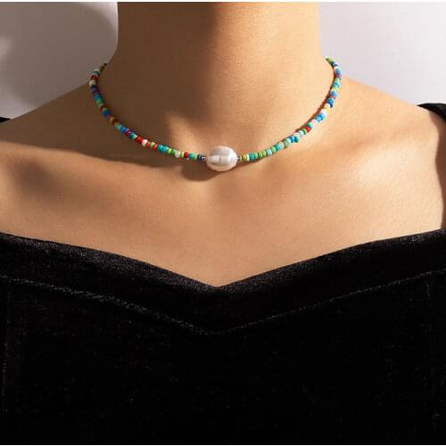 Colorful Africa Beads Chain Collar Necklace for Women Big Pearl Choker Necklace Womens Neck Chains Summer Jewelry Accessories