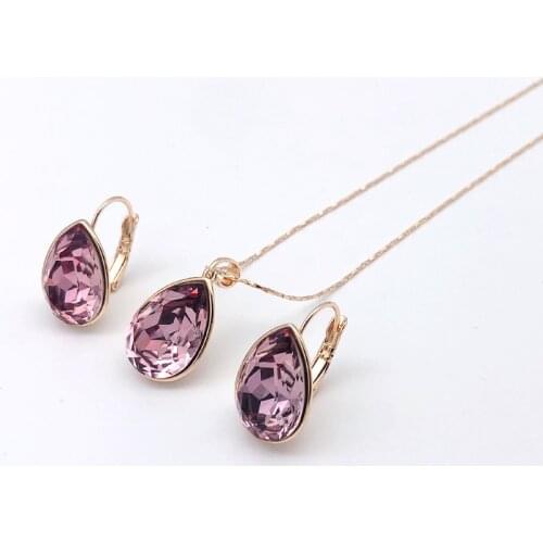 11.11 Teardrop Earrings and Water Drop Necklace Set with Autsria Crystal for Women Party Xuping Jewelry New Girls Christmas Gift