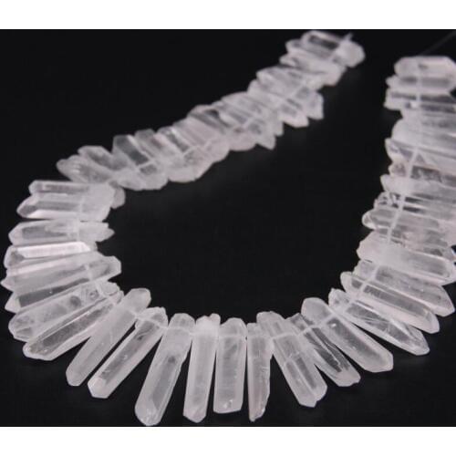 15.5"strand Natura Clear White Crystal Quartz Top Drilled Point Loose Beads,Raw Crystal Stick Graduated Pendant Beads Jewelry