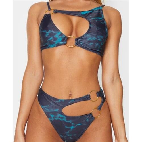 2021 Women Brazilian High Waist Ladies Swimsuit Push Up Swimwear Halter Bikini Set Print Bathing Suit Swimming Wear