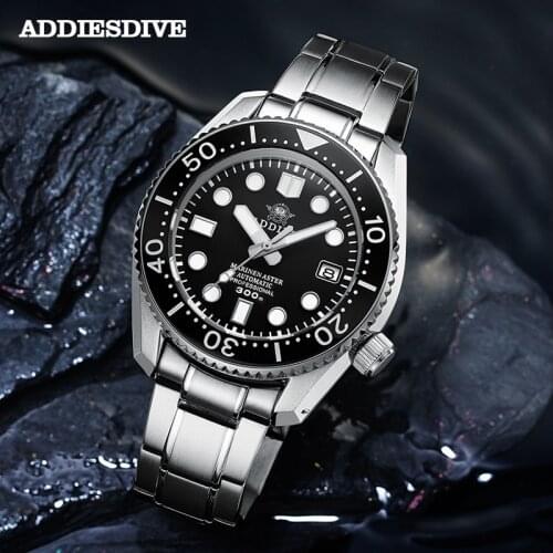 ADDIESDIVE MYH7 NH35A Automatic Male Diving Watch 300M Water Resistant Sapphire Crystal Glass Luminous Dial Stainless Steel Band