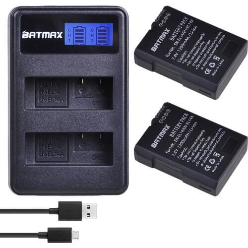 Batmax 2pc EN-EL14a EN-EL14 ENEL14 Battery+LCD USB Dual Charger for Nikon D3100 D3200 D3300 D3400 D3500 D5600 D5100 D5200 P7000