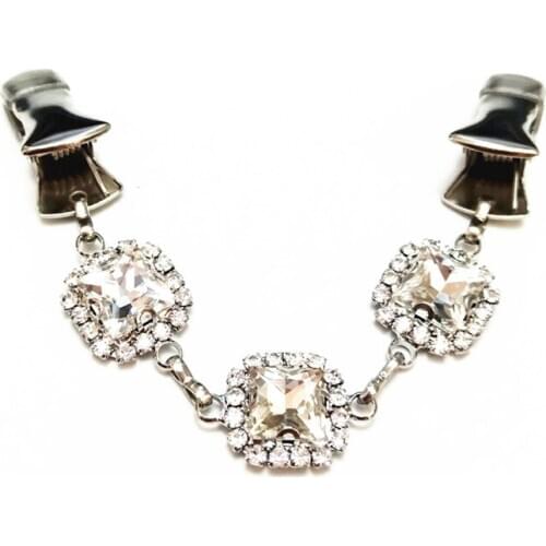 White Rhinestone Crystal Filigree Cinch Sweater Shawl Cardigan Clip Women Wedding Brooch Flexible Clothing Button