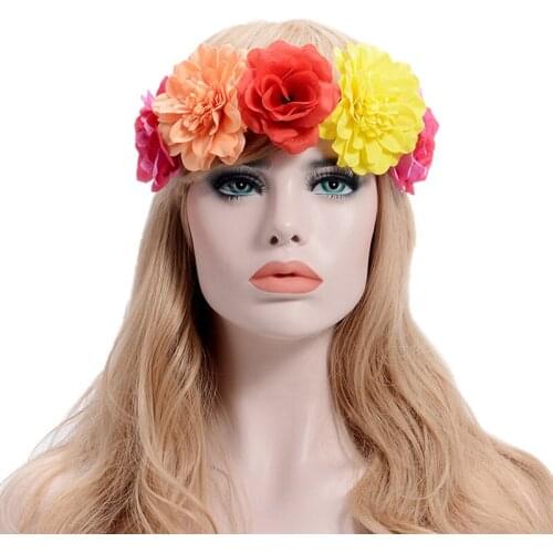 Boho Elastic Flower Headband Big Flower Crown Sweet Headwear Bridesmaid Garland Bride Couronne De Fleur Wedding Hair Accessories