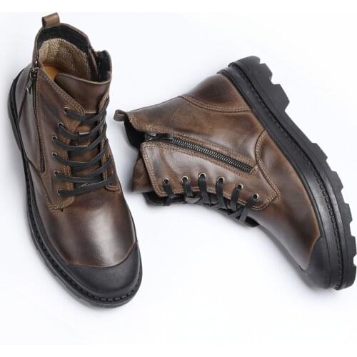 Natural Cow Leather Men Boots Handmade Retro Men leather Boots Genuine Leather Men Shoes