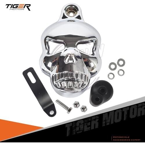 Black Motorcycle accessories Skull Horn Cover Cowbell case for Harley Davidson Dyna Glide Fat Bob Street Bob 1992-2013