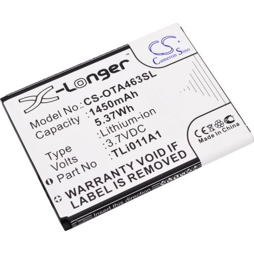 CS 1450mAh/5.37Wh battery for Alcatel A463,A463BG,One Touch A463,One Touch Pixi Glitz,Pixi Glitz 4G TLi011A1