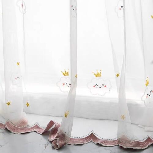 Childrens Room Window Ccreen Cartoon Cute Smiley Clouds Embroidered Tulle Curtain for Girls Room Baby Room White Voile AG426#4