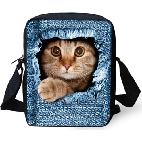 Preppy Style Children School Bag Blue 3D Cat Dog Denim Kids Schoolbag For Kindergarten Girls Boys Mochila Infantil