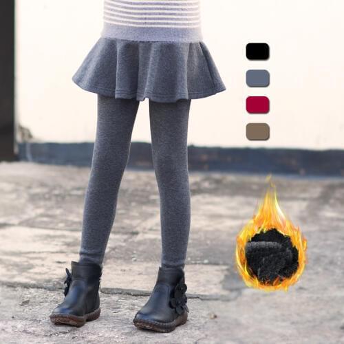 Children Leggings for Girls Winter Skinny Pants Fleece Warm False Two Pieces Pantskirt Ruffle Skirt Legging RT776