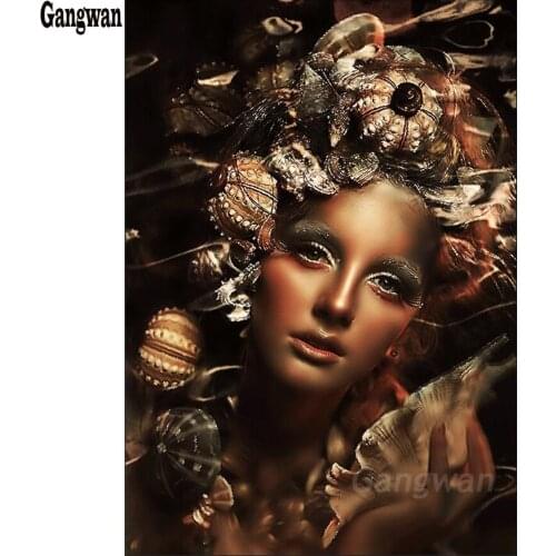 Diy Diamond Painting Full 5d Cross-Stitch "girl with seashells" Diamond Embroidery Mosaic Rhinestone Picture African woman Decor