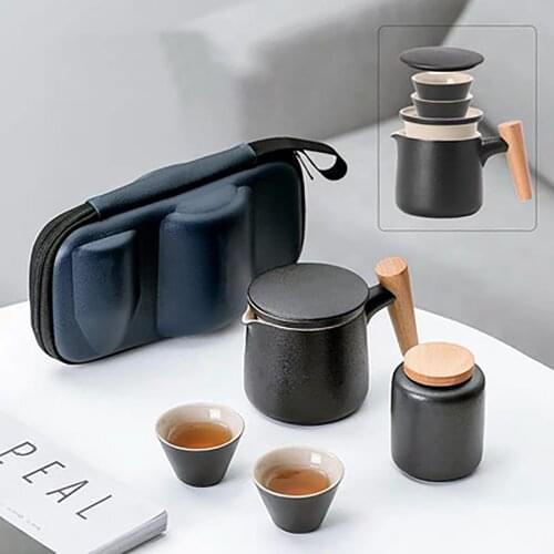 Travel Ceramic Tea Cup Travel Portable Tea Set Chinese Kung Fu Teacup Pottery Teapot Outdoor Ceramic Water Bottle Set with Bag