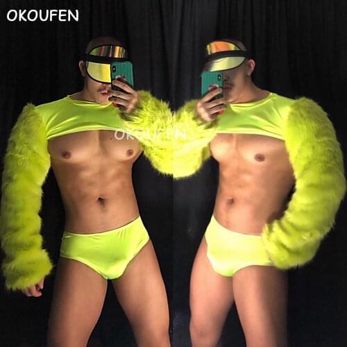 European and American bar party performance clothes bar ds stage sexy show DJ male and female fluorescent fur suit