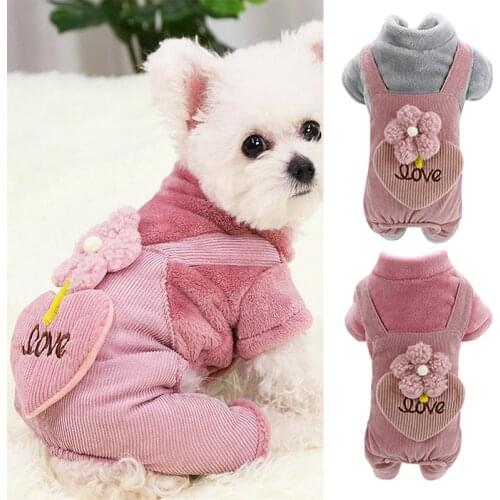Fleece Pet Dog Jumpsuit Winter Puppy Cat Clothes Coat Flower Letter Pattern Corduroy Jacket For Small Dogs Teddy Yorkies Overall