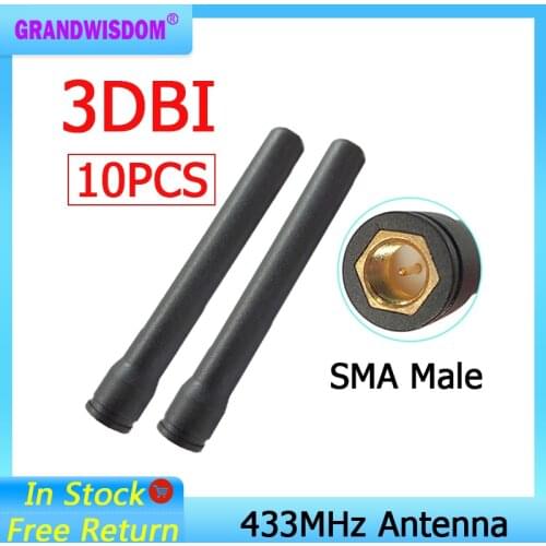 10PCS 433MHz lora antenna 3dbi SMA Male Connector 433 mhz antena rubber antenne for wireless watermeter Gasmeter Lorawan Emeter