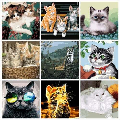 Cute Littile Cat Painting By Numbers For Adults Kits Hand Painted Decor Drawing Canvas DIY Oil Coloring Paint Picture By Numbers