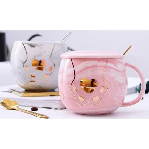 Ceramic Coffee Mugs With Lid & Spoon Breakfast Milk Tea Cup Office Drinkware Kitchen Drinking Utensils Wedding Gift 380ML