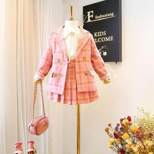 Girls Clothing Set Kids Tracksuit for Girls Fashion Suit School Uniform Pink Plaid Girls Clothes Spring 2pcs Children Clothes