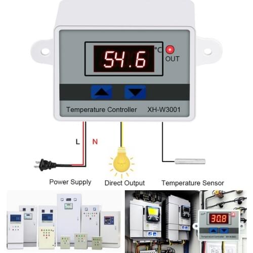 XH-W3001/W3002 10A 12V 24V 220V AC Digital LED Temperature Controller For Incubator Cooling Heating Switch Thermostat NTC Sensor